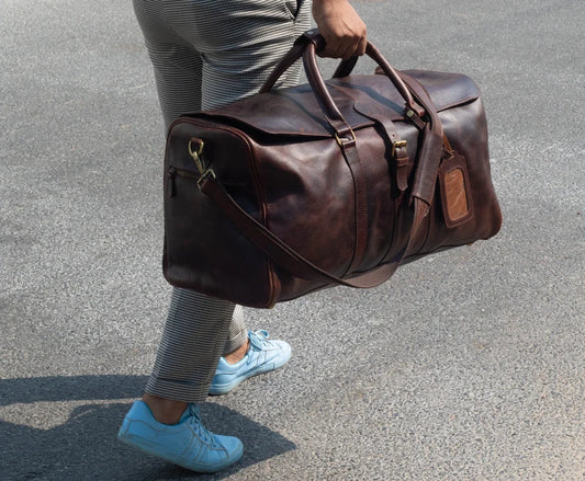 Personalized leather duffle bag men | Brown leather weekender travel holiday bag | Carry-on overnight leather bag | Custom gift for husband