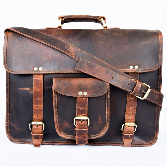 Vintage Brown Personalised 15“Laptop Bag, Handmade Buffalo Leather Messenger Bag, Crossbody Full-grain Computer Bag, Stylish Gifts For Him