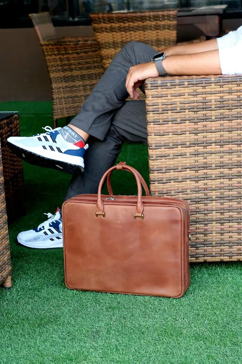 Leather laptop bag, Double compartment leather office bag, Leather Briefcase, Leather Messenger Bag Men, Leather Shoulder Bag, Work Bag,