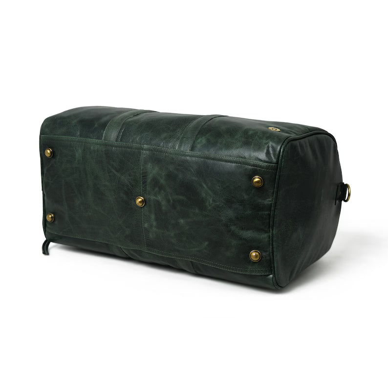 Leather Duffle Bag With Shoe Compartment|Green Leather Weekend Travel Bag Men|Overnight Carryon Bag|Personalised Christmas Gifts For Him