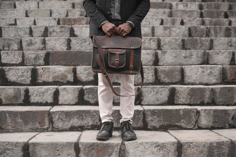 Vintage Brown Personalised 15“Laptop Bag, Handmade Buffalo Leather Messenger Bag, Crossbody Full-grain Computer Bag, Stylish Gifts For Him