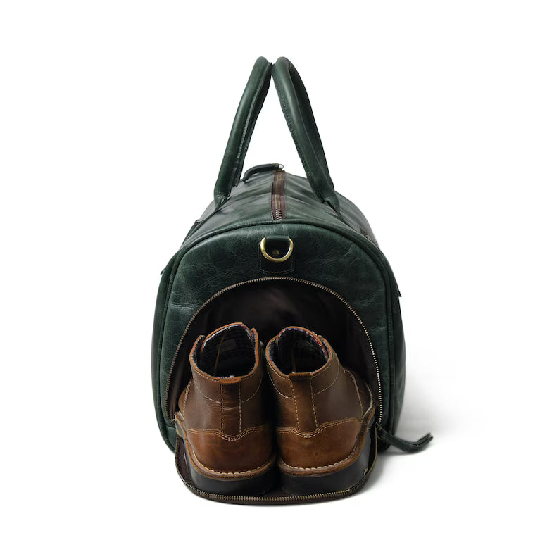 Leather Duffle Bag With Shoe Compartment|Green Leather Weekend Travel Bag Men|Overnight Carryon Bag|Personalised Christmas Gifts For Him