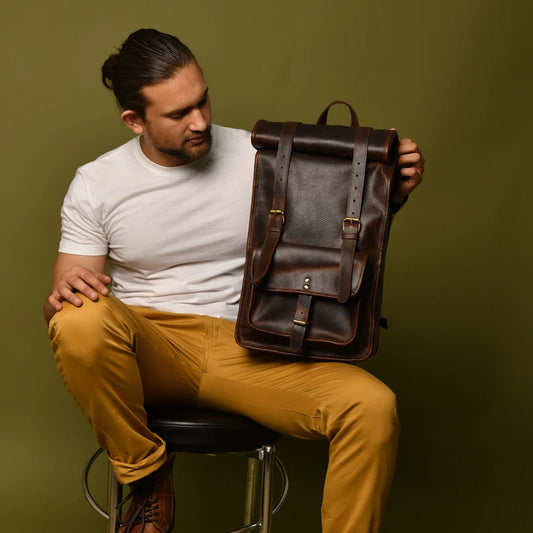 Personalized Leather Rolltop Backpack|Full Grain Leather Rolltop Rucksack Men|15" Laptop Backpack Her|Leather Travel Bag|Unique Gift For Him