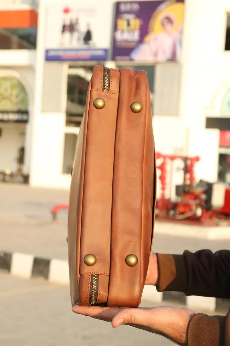 Leather laptop bag, Double compartment leather office bag, Leather Briefcase, Leather Messenger Bag Men, Leather Shoulder Bag, Work Bag,