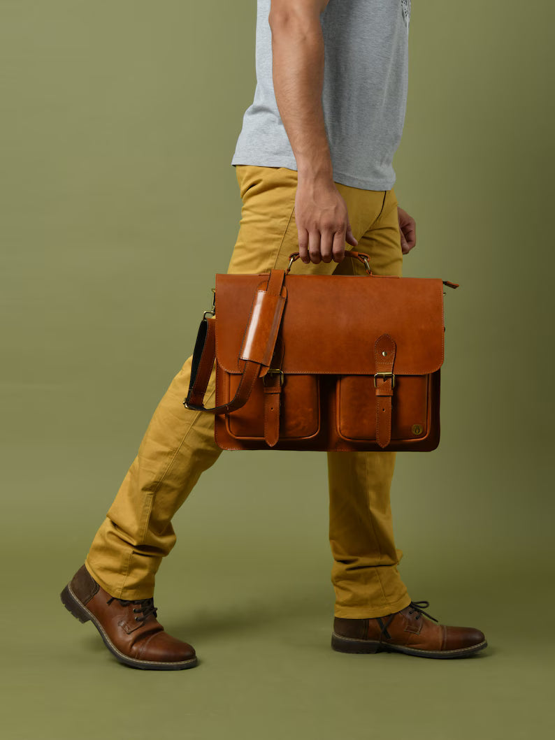 Personalized Leather Messenger Bag Men|Leather Laptop Crossbody Bag|Laptop Briefcase|Leather Crossbody Satchel Bag|Christmas Gift For Him