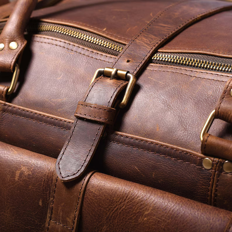 Vintage Leather Duffel Bag Brown|Leather Bag For Travelling|Handmade Leather Weekender Flight Bag|Personalized Valentine's Day Gifts For Him