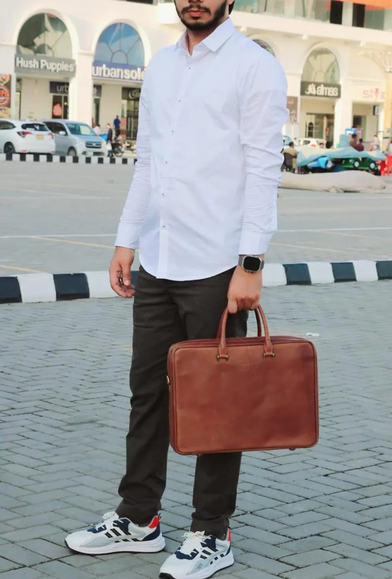 Leather laptop bag, Double compartment leather office bag, Leather Briefcase, Leather Messenger Bag Men, Leather Shoulder Bag, Work Bag,