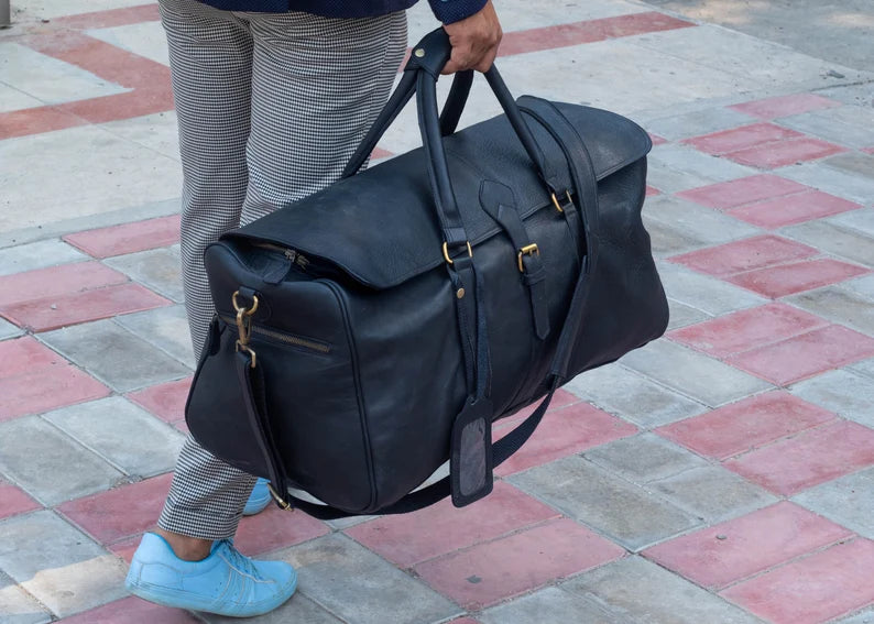 Personalized Black Leather Duffle Bag Men|Full Grain Large Leather Weekender Bag|Carry-on Overnight Travel Bag|Handmade Gift Ideas For Him