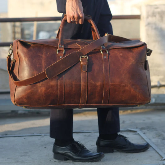 Full grain leather duffle bag men|Genuine leather weekender bag brown|Leather holdall|Overnight travel bag|Personalised gifts for him duffel