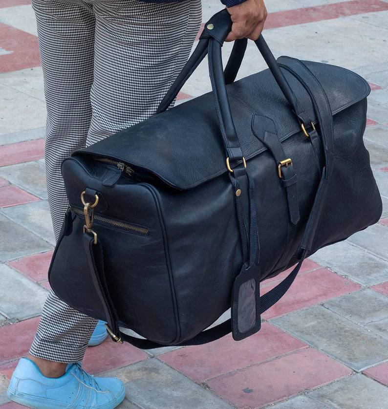 Personalized leather duffle bag men | Brown leather weekender travel holiday bag | Carry-on overnight leather bag | Custom gift for husband