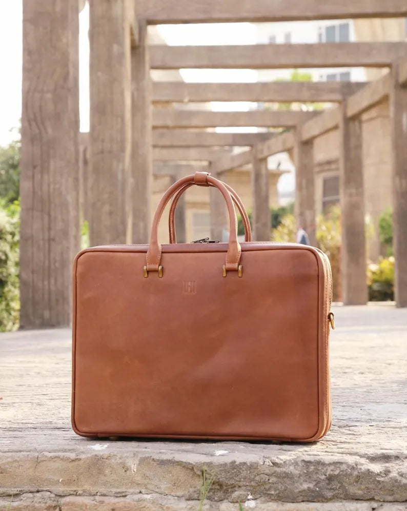 Double compartment leather laptop bag, office bag for men's, Leather Laptop Organizer with document pocket, Messenger Bag for Men & Women