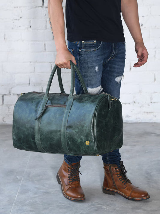 Leather Duffle Bag With Shoe Compartment|Green Leather Weekend Travel Bag Men|Overnight Carryon Bag|Personalised Christmas Gifts For Him
